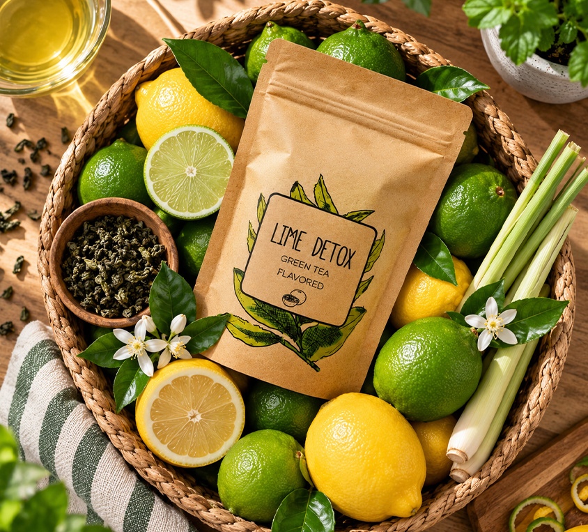 Lime Detox Leo Tea – zielona herbata z limetką, mate i rooibosem w opakowaniu doypack